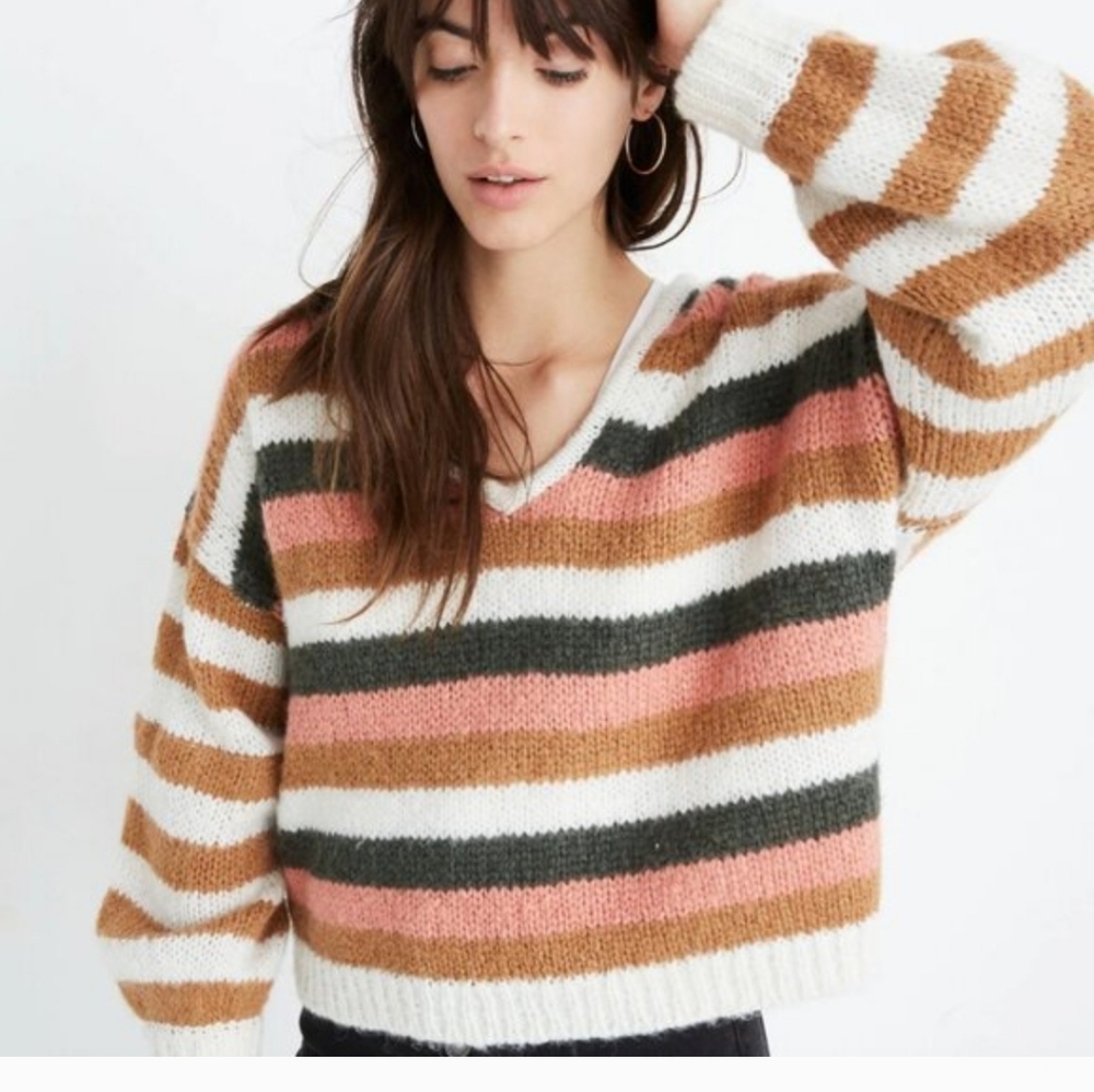 Madewell Balloon Sleeve Sweater ir Stripe Mix Women's Size XxS Wool Blend#84